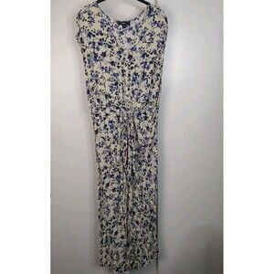 Ellos Floral Tie Front Maxi Dress Womens Plus Size 16 Yellow Blue Cap Sleeves